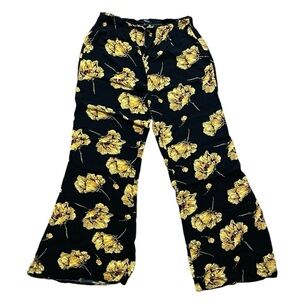 Forever 21 Trousers floral pants Flowy black Yellow Floral Print Flared Fit